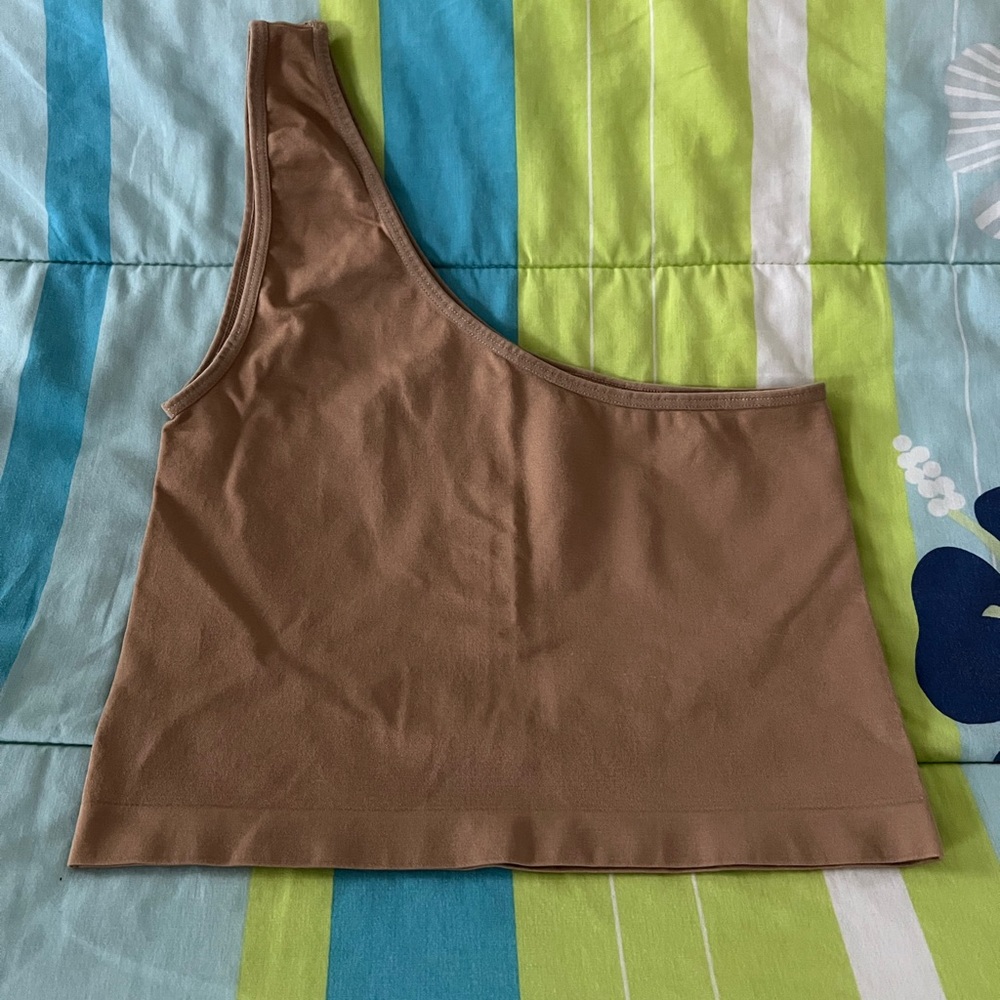 Tan One-Shoulder Crop Top